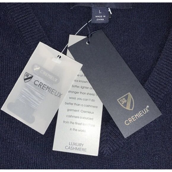 Cremieux Daniel Men’s Small Navy 100% Cashmere Luxury V-Neck Pullover Sweater - Picture 5 of 7